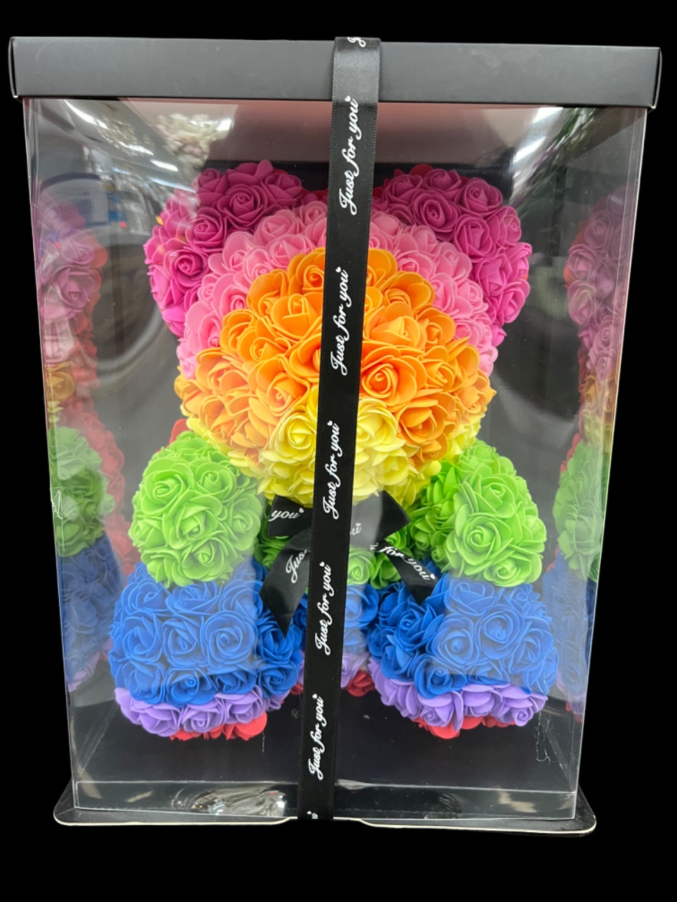Rainbow foam-rose keepsake bear